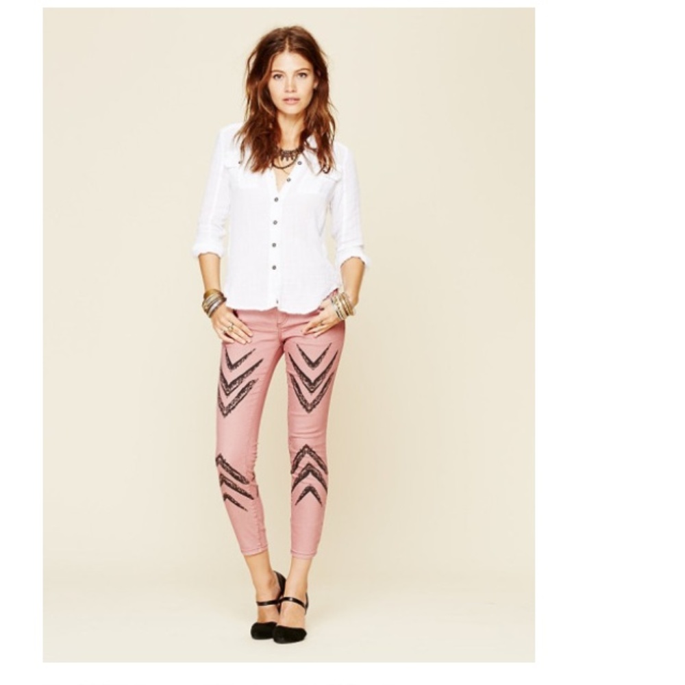 Free people dotted Ikat skinny jeans
